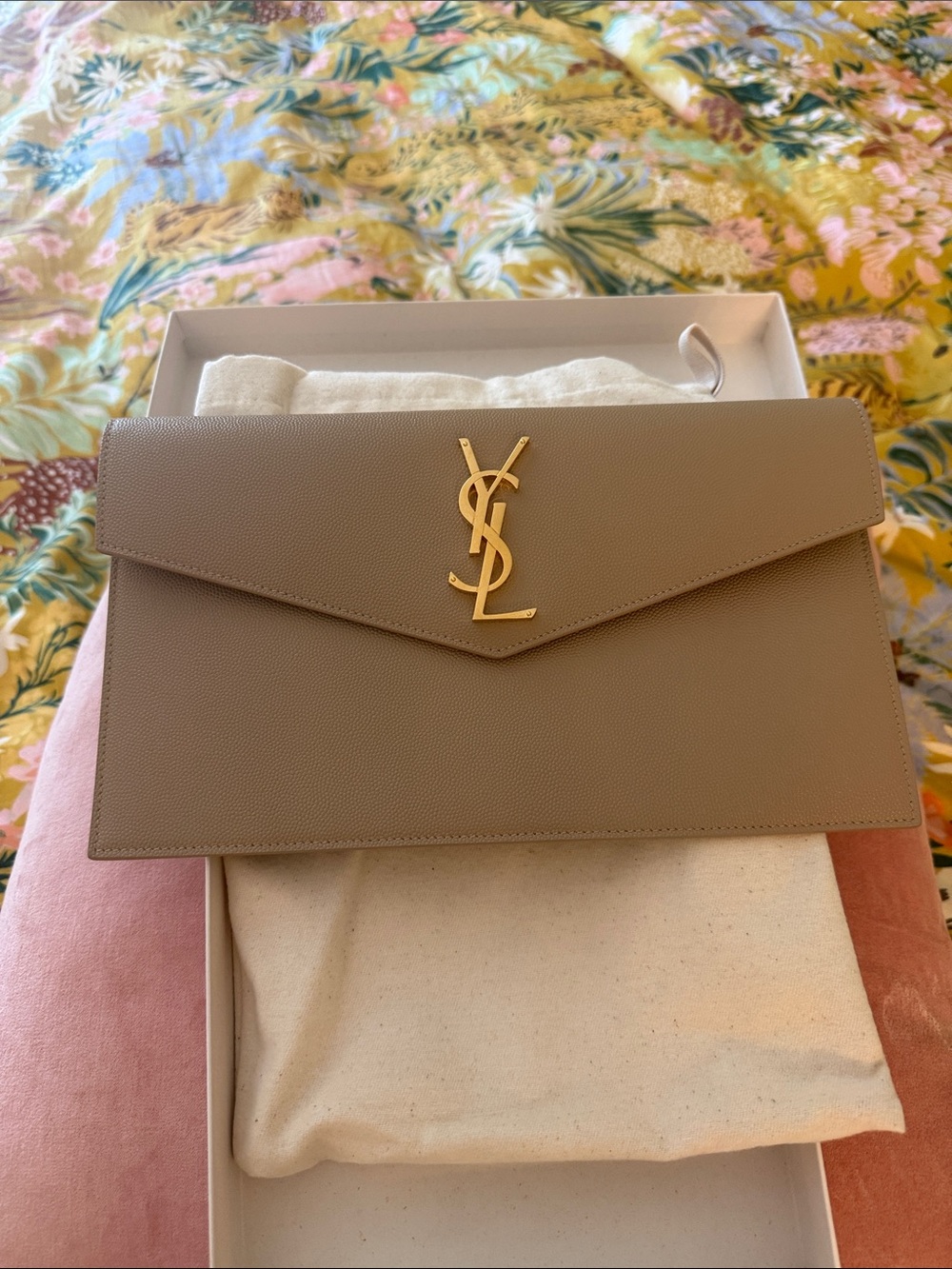 Yves Saint Laurent Taupe Clutch Bag New in Bag and Box